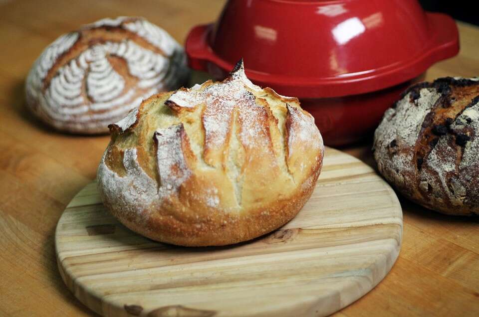 Bread baking in a Dutch oven via @kingarthurflour