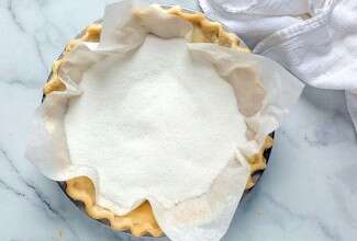 Unbaked pie crust in pan